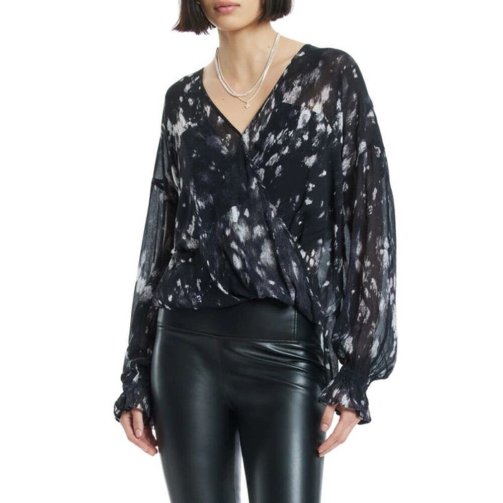 NEW All Saints Penny Ronnie Faux Wrap Sheer Top Blouse Black Size 6 Whimsygoth